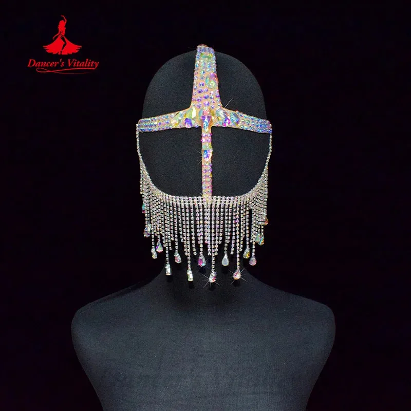 Belly Dance Face Mask Luxury Metal Diamond Chain Veil Indian Dancing Female Adult High-End Face Cover Performance Accessories