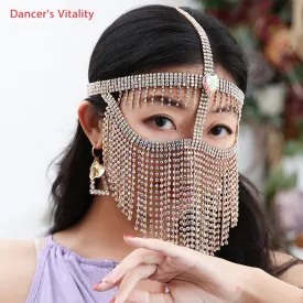 Belly Dance Face Mask Metal Diamond Chain Veil Indian Dancing Female Adult High-End Face Cover Performance Accessories