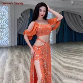 Belly Dance Performance Costume Set for Adult Children Belly Dancing Half Sleeves Top skirt 2pcs Female  Oriental Dance Outfit