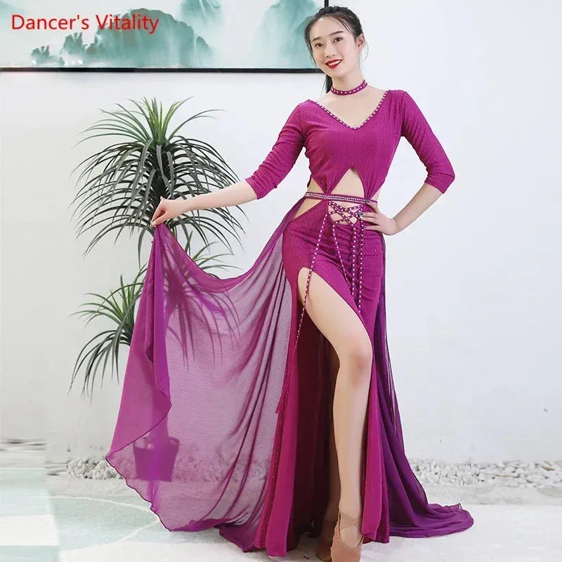 Belly Dance Performance Dresses for Women Bellydancing Competition Clothes Set Female Oriental Dance Practice Clothing Dress M,L