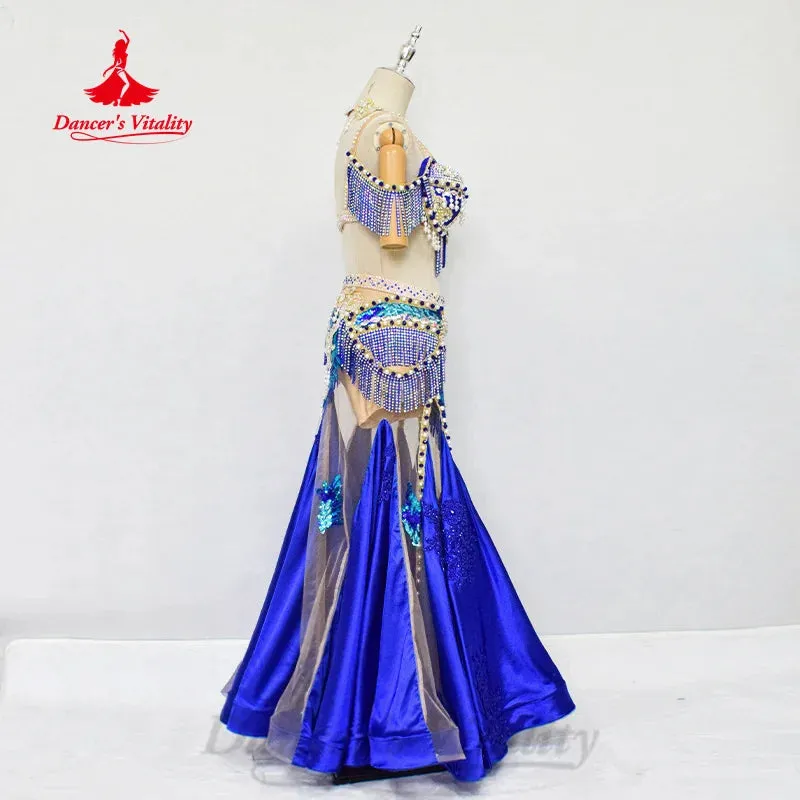 Belly Dance Performance Set Customized Pearl Diamond Bra Sexy Split Tassel Long Skirt 2pcs Oriental Dance Competition Clothing belly dancer outfit belly dance skirt belly dance costume belly dance outfit belly dancer belly dance