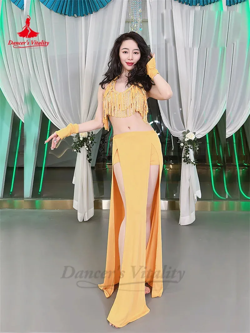 Belly Dance  Performance Set for Women Senior AB Stones Top long Skirt 2pcs Training Costume Girl Oriental Belly Dancing Outfit