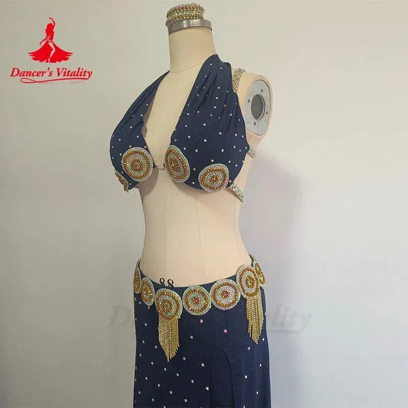 Belly Dance Performance Set for Women Sleeves bra long Skirt 3pcs Adult Chilren Oriental Belly Dancing Competiton Wear Outfit