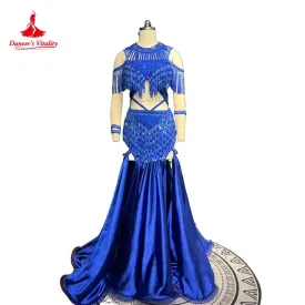 Belly Dance Performance Suit for Women Bra Top satin Long Skirt 2pcs Customsized Adult Chidlren Oriental Belly Dancing Outfit