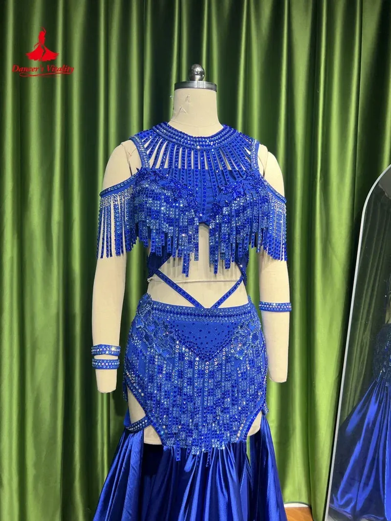 Belly Dance Performance Suit for Women Bra Top satin Long Skirt 2pcs Customsized Adult Chidlren Oriental Belly Dancing Outfit