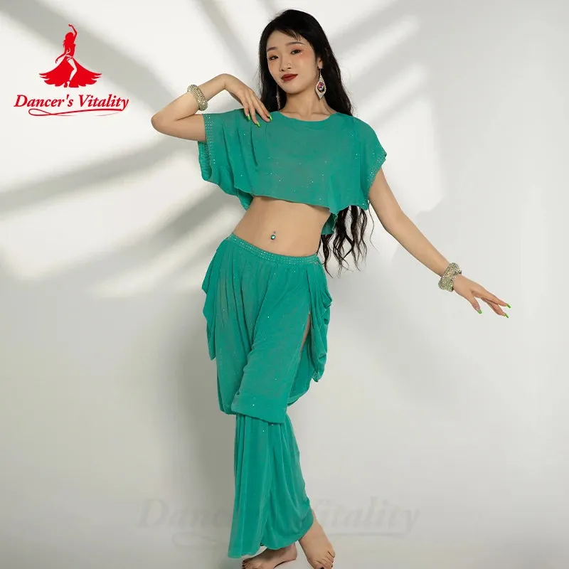 Belly Dance Practice Clothes Set Short Sleeves Top trousers 2pcs Cusomzied Adult Children Bellydancing Suit Kid Oriental Outfit