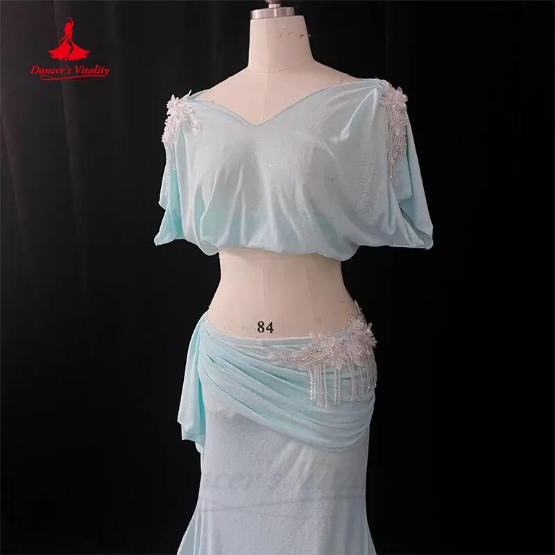 Belly Dance Professional Costume Suit Loose Half Sleeves Top Fishtail Skirt 2 Pcs for Women Oriental Belly Dancing Wear Clothing