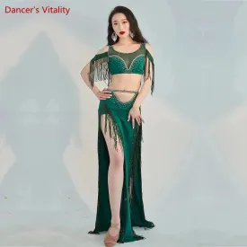 Belly Dance Professional Costumes Set Female Shining Performance Clothing Short Sleeves Top long Skirt 2pcs Oriental Dance Wear