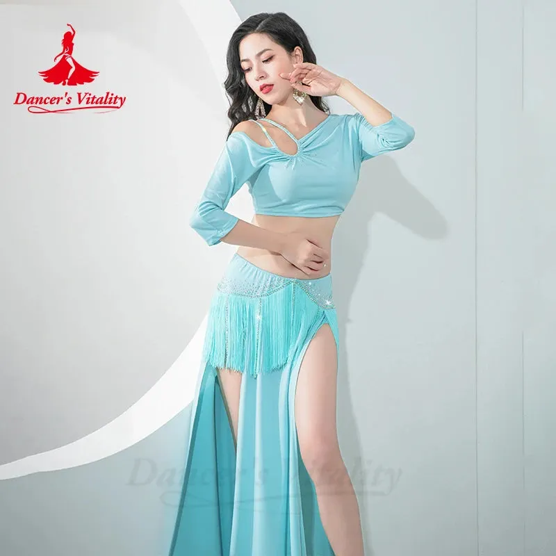 Belly Dance Suit 2024 New Original Long Sleeves Top Dynamic Tassel Long Skirt 2pcs for Women Belly Dancing Wear Costume Outfit