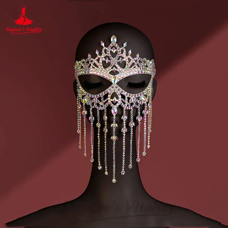 Belly Dance Tassel Face Curtain Exotic Style Mask Ball Performance Mask Handmade AB Stones Original Design Face Mask