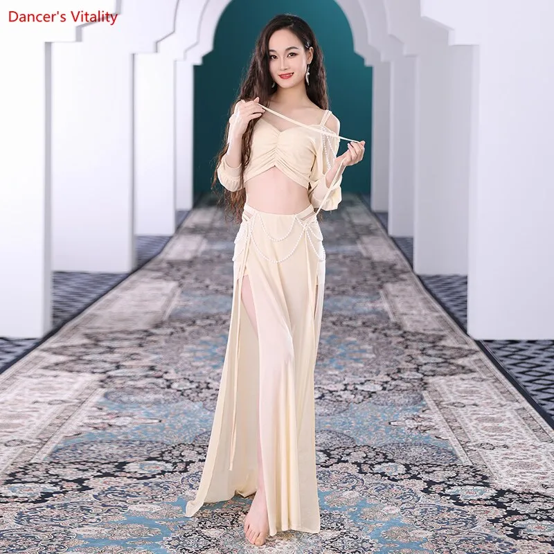 Belly Dance Training Clothes Set Women Belly Dancing Top long Skirt 2pcs Oriental Clothing Suit Girl's Dance Wear Outfit S,M,L