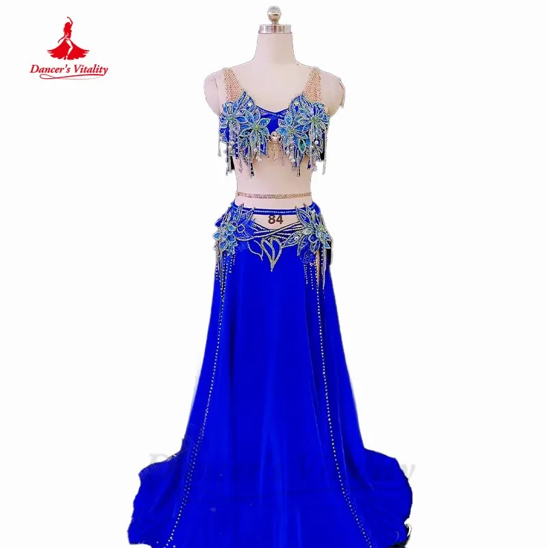 Belly Dancer Competition Costumes for Women Exotic Dancewear Bra sleeves long Skirt 2pcs Customsized Children Dancing Outfit