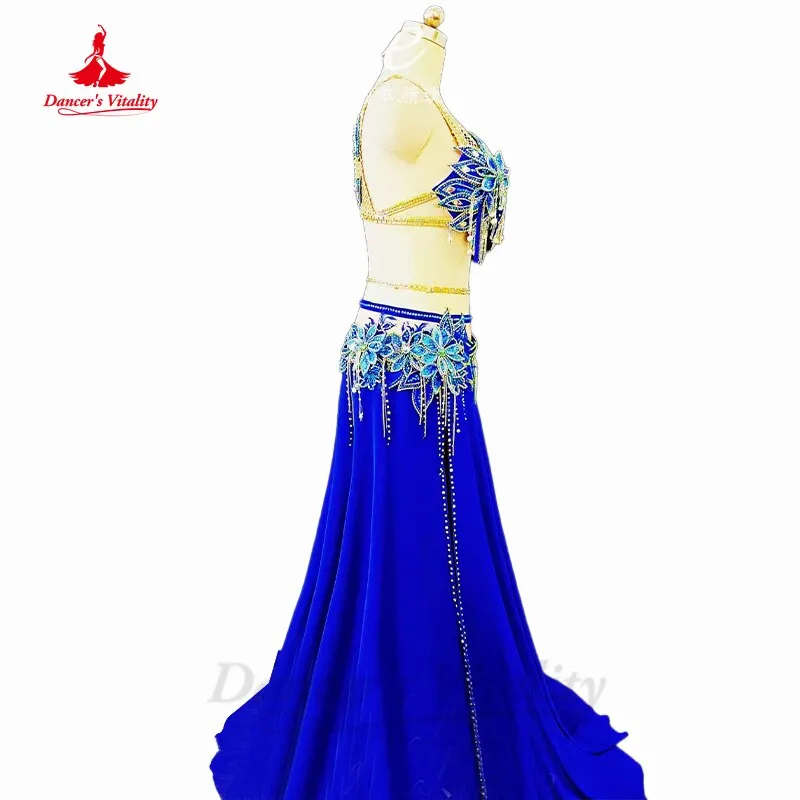 Belly Dancer Competition Costumes for Women Exotic Dancewear Bra sleeves long Skirt 2pcs Customsized Children Dancing Outfit