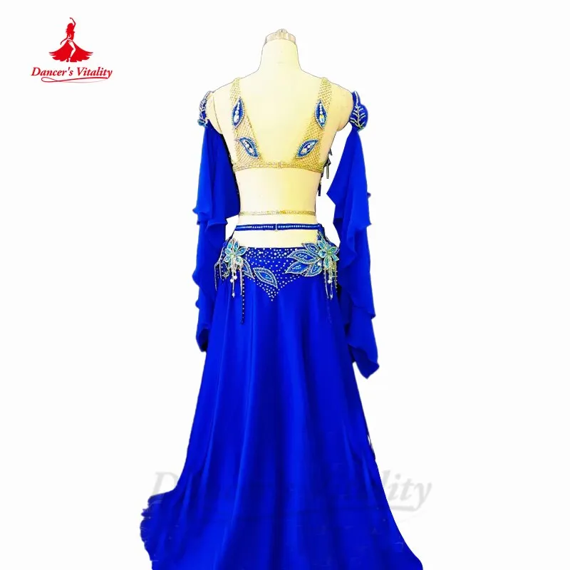 Belly Dancer Competition Costumes for Women Exotic Dancewear Bra sleeves long Skirt 2pcs Customsized Children Dancing Outfit