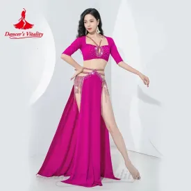 Belly Dancer Costume Set for Women Half Sleeves Top long Skirt 2pcs Training Suit Adult Female Bellydance Tassel Performance Set