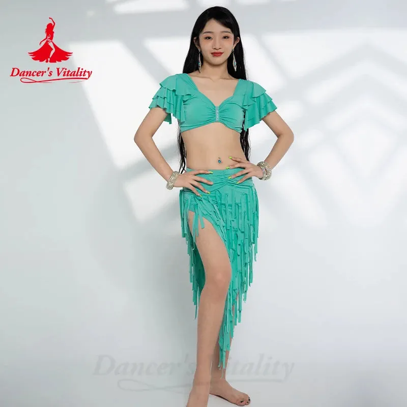 Belly Dancer Costume Set for Women Sexy Top sexy Drum Solo Skirt 2pcs Oriental Belly Dancing Wear Clothing Bellydance Outfit