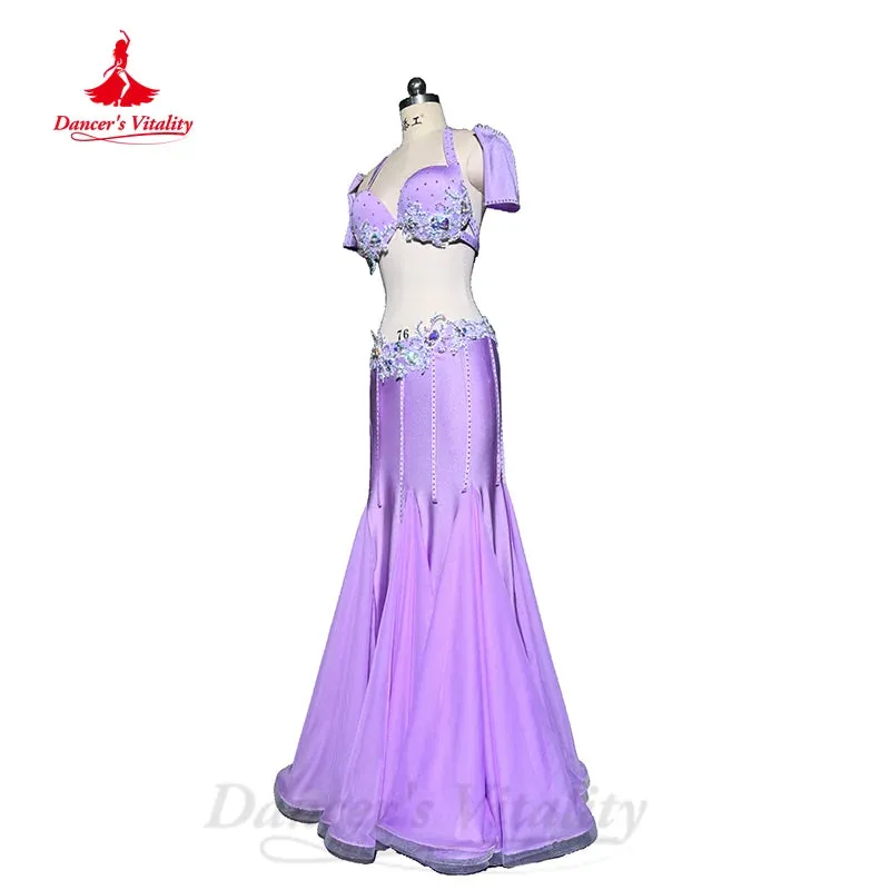 Belly Dancing Costume Set Customized Luxury Diamond Bra Sexy Split Fishtail Long Skirt 2pcs Oriental Dance Performance Costumes