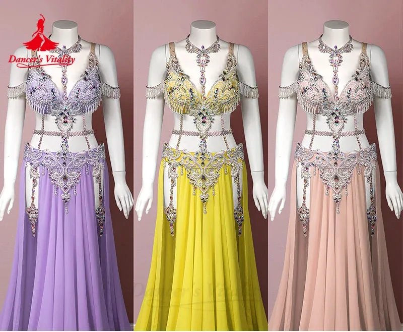 Bellydance Clothing Advanced Customization Diamond Chiffon Split Long Skirt  Women Oriental  Professional Performance Costume