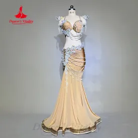 BellyDance Costume Customized High End Luxury Diamond Bra Sexy Hip Wrap Fishtail Skirt 2pcs Oriental Dance Performance Costumes