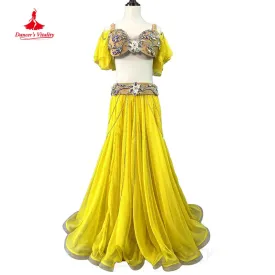 Bellydance Costume Customized Luxury Rhinestone Bra senior Chiffon Long Skirt 2pcs Women's Oriental Dance Performance Clothing