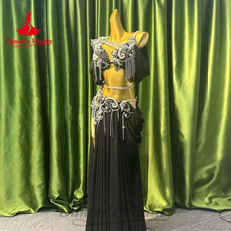 Bellydance Costume Customized Senior ABStones Bra split Chiffon Long Skirt 2pcs Oriental Dance Professional Performance Clothing