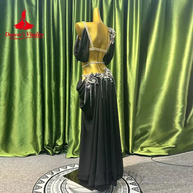 Bellydance Costume Customized Senior ABStones Bra split Chiffon Long Skirt 2pcs Oriental Dance Professional Performance Clothing