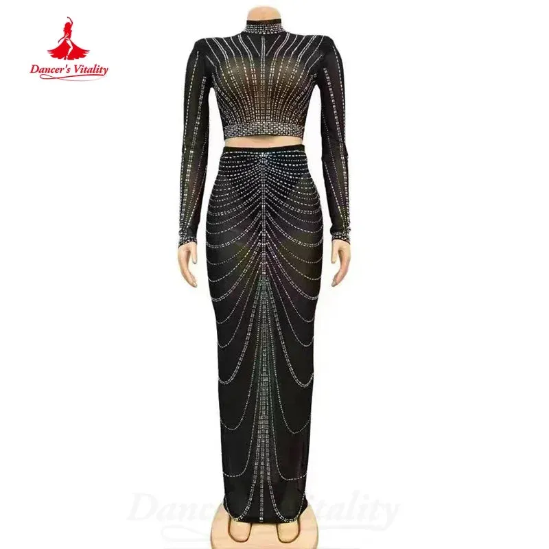 BellyDance Costume  Light Luxury Set Long Sleeved Top Wrap Buttocks Long Skirt 2pcs Women's Oriental Dance Performance Costumes