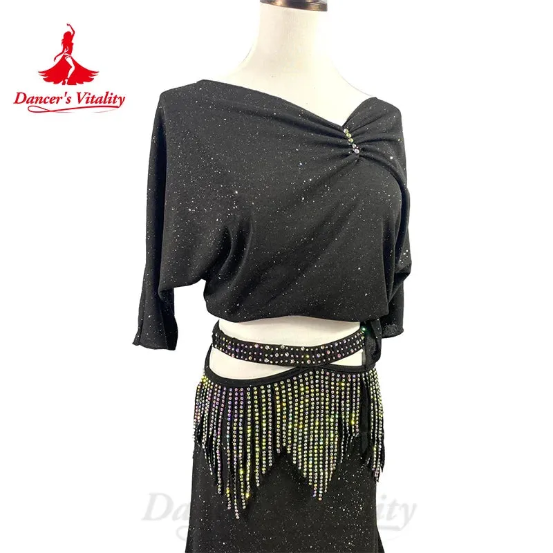 Bellydance Costume Set Customized Half Sleeved Top Light Luxury Rhinestone Tassel Skirt 2pcs Oriental Dance Performance Costumes