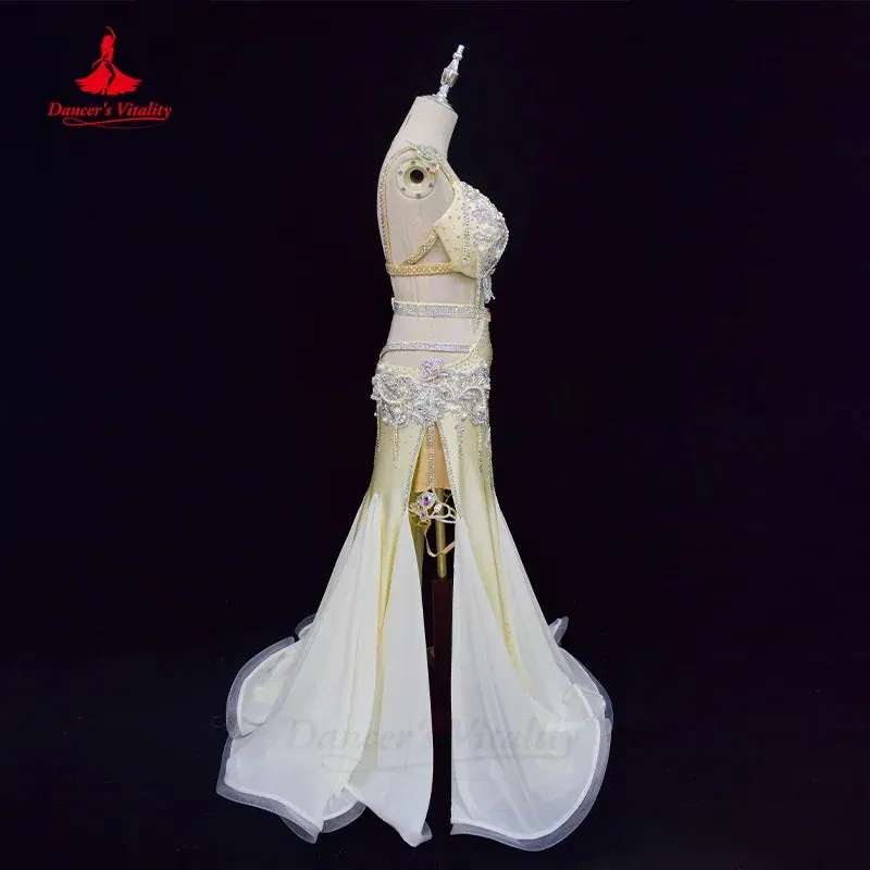 BellyDance Costume Set Luxury Diamond Pearl Bra senior Fishtail Long Skirt 2pcs Oriental Dance Professional Performance Clothing