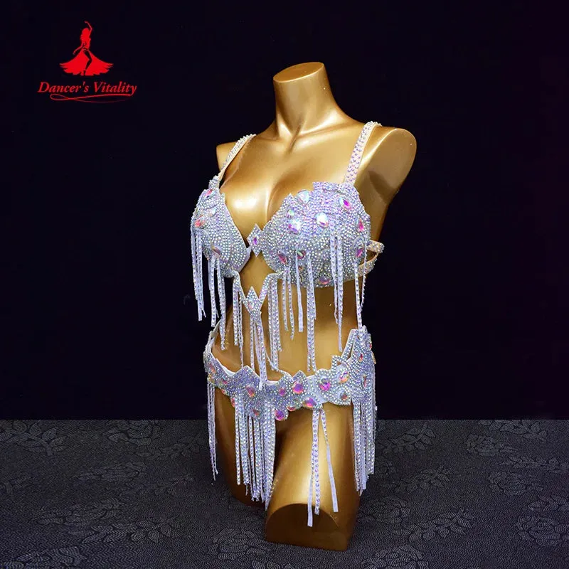 BellyDance Costume Women Customized High Luxury Full Diamond Tassel Professional Performance Clothing Set Oriental Dance Outfit