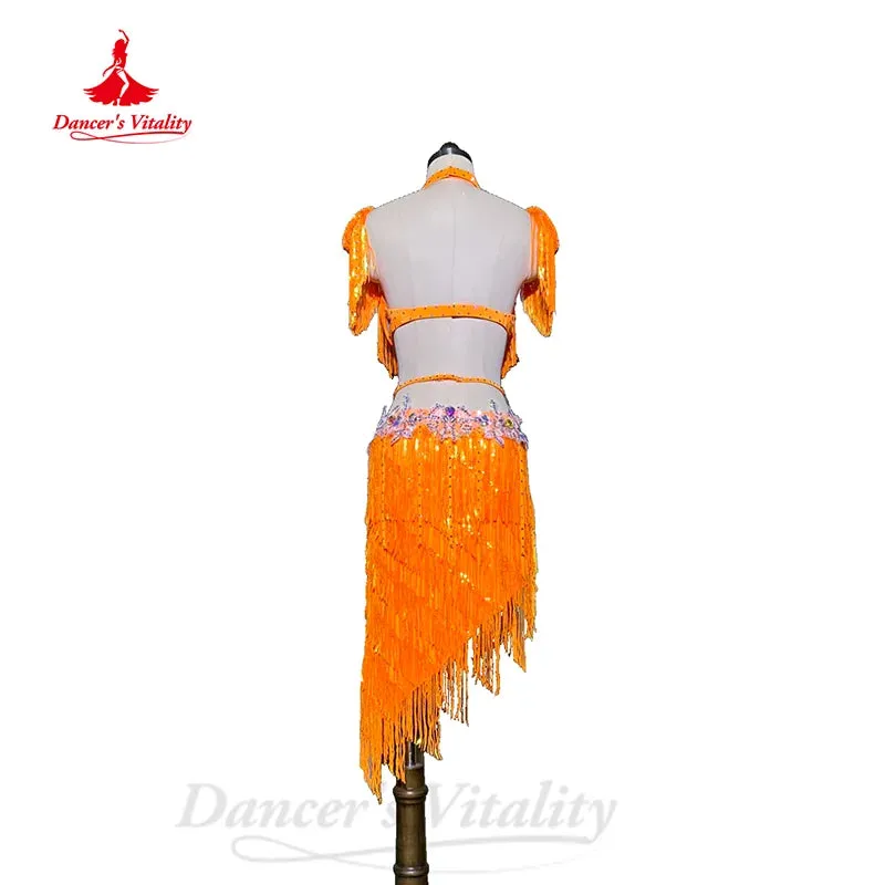 BellyDance Costume Women's Customization Senior AB Stones Bra sexy Split Tassels Skirt 2pcs Oriental Dance Performance Costumes