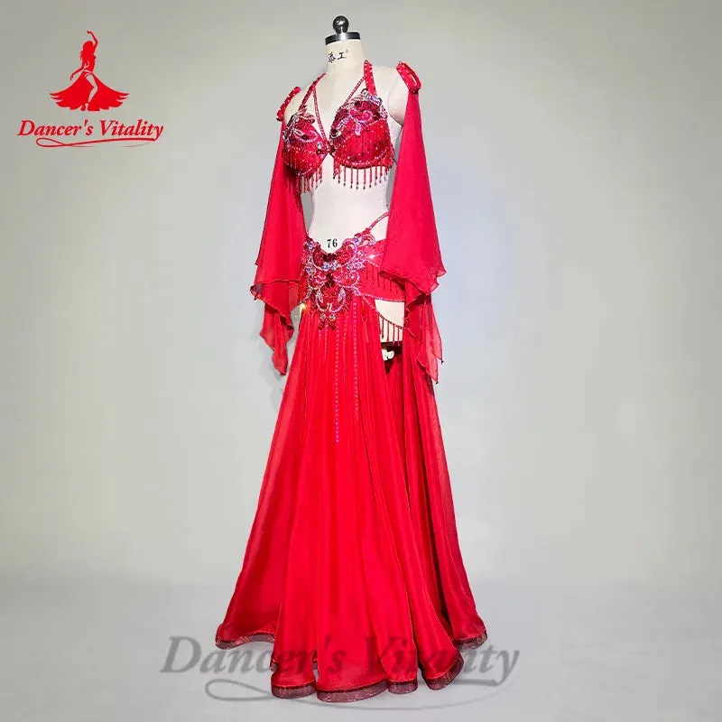 Bellydance Costumes Customized Luxury Bra Hand Sleeves Chiffon Long Skirt 3pcs Oriental Dance Professional Performance Clothing