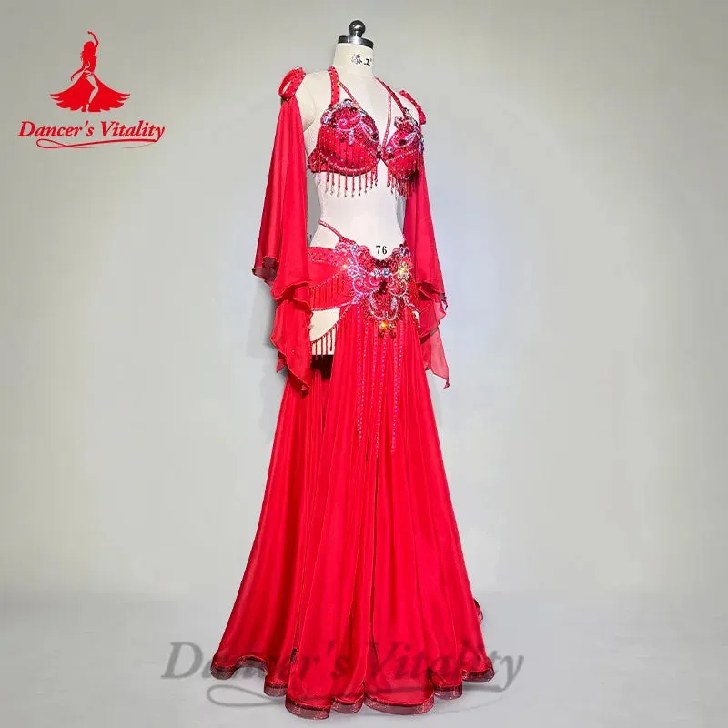 Bellydance Costumes Customized Luxury Bra Hand Sleeves Chiffon Long Skirt 3pcs Oriental Dance Professional Performance Clothing