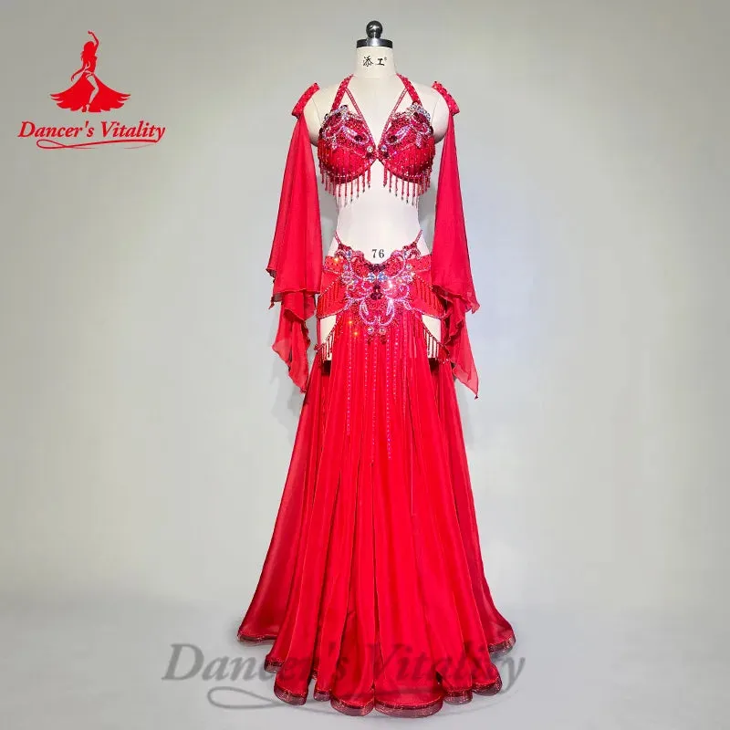 Bellydance Costumes Customized Luxury Bra Hand Sleeves Chiffon Long Skirt 3pcs Oriental Dance Professional Performance Clothing