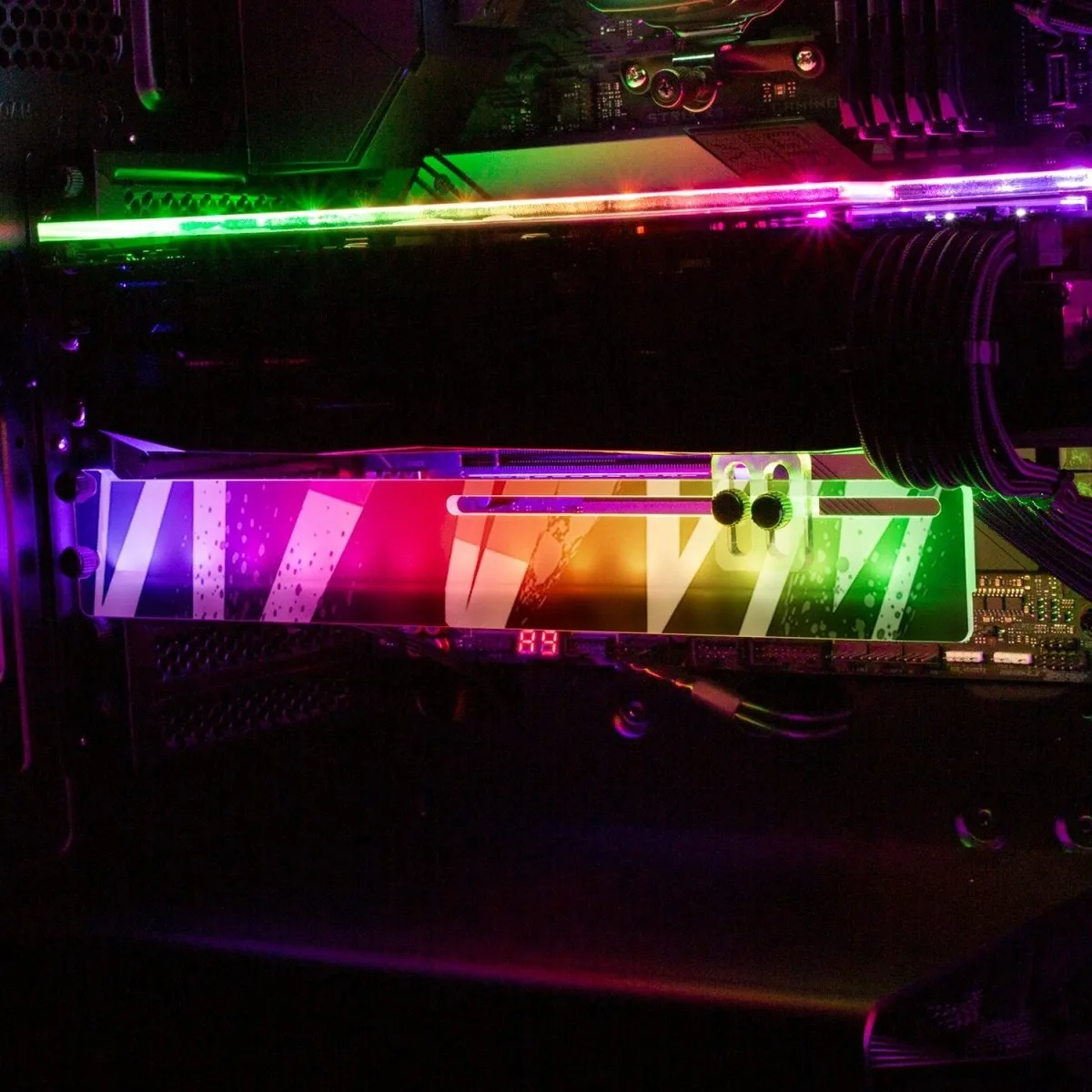 Black 80s Electric RGB GPU Support Bracket