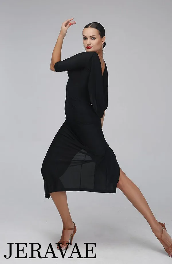 Black Latin Practice/Performance Dress with Back Sash and Half Sleeves Available in Sizes S-XL PRA 122 in Stock