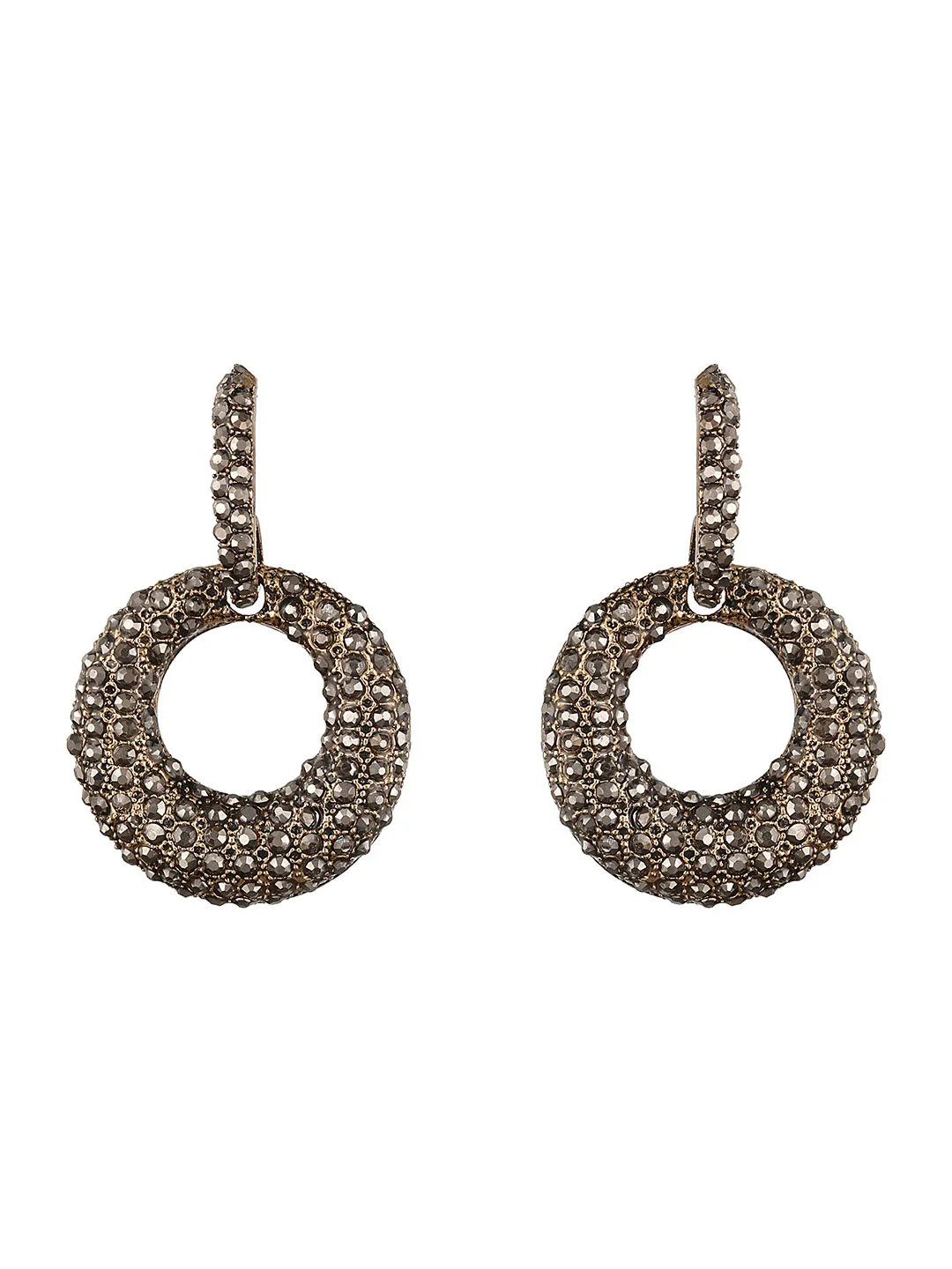 Black Toned & Gold Plated Circular Drop Earrings