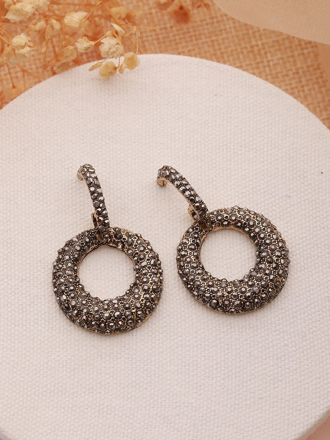 Black Toned & Gold Plated Circular Drop Earrings