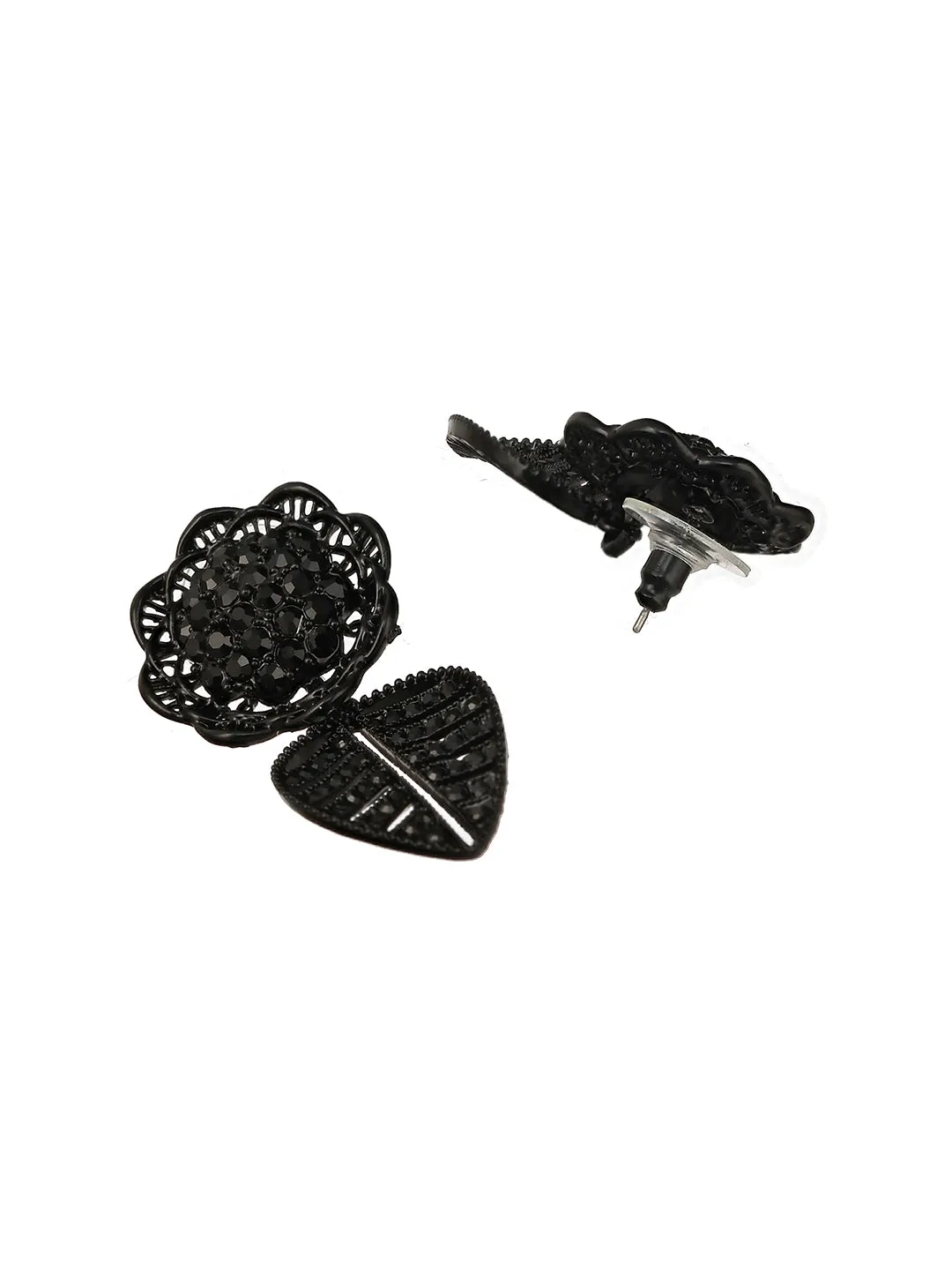 Black-Toned Floral Shaped Drop Earrings