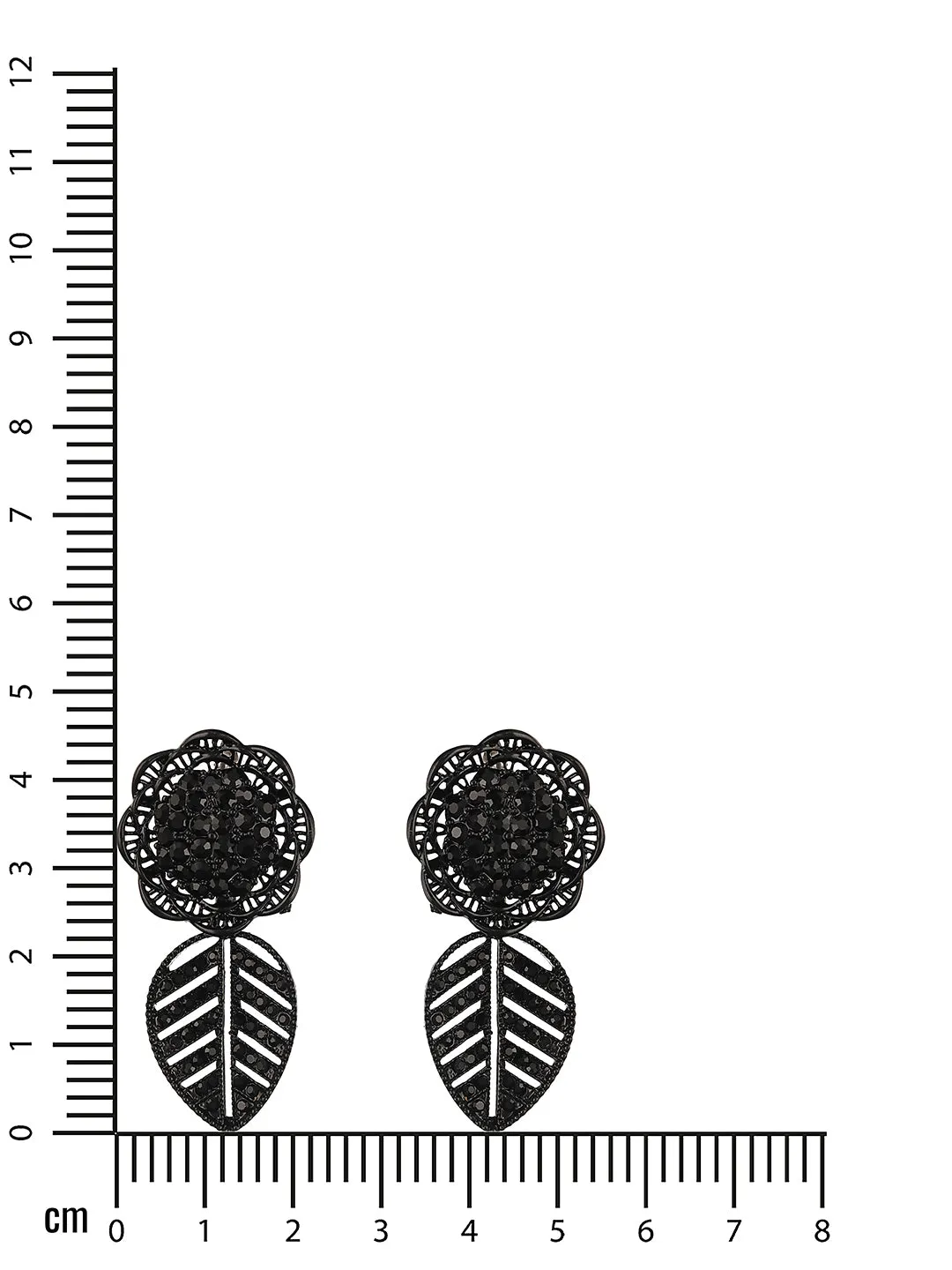 Black-Toned Floral Shaped Drop Earrings