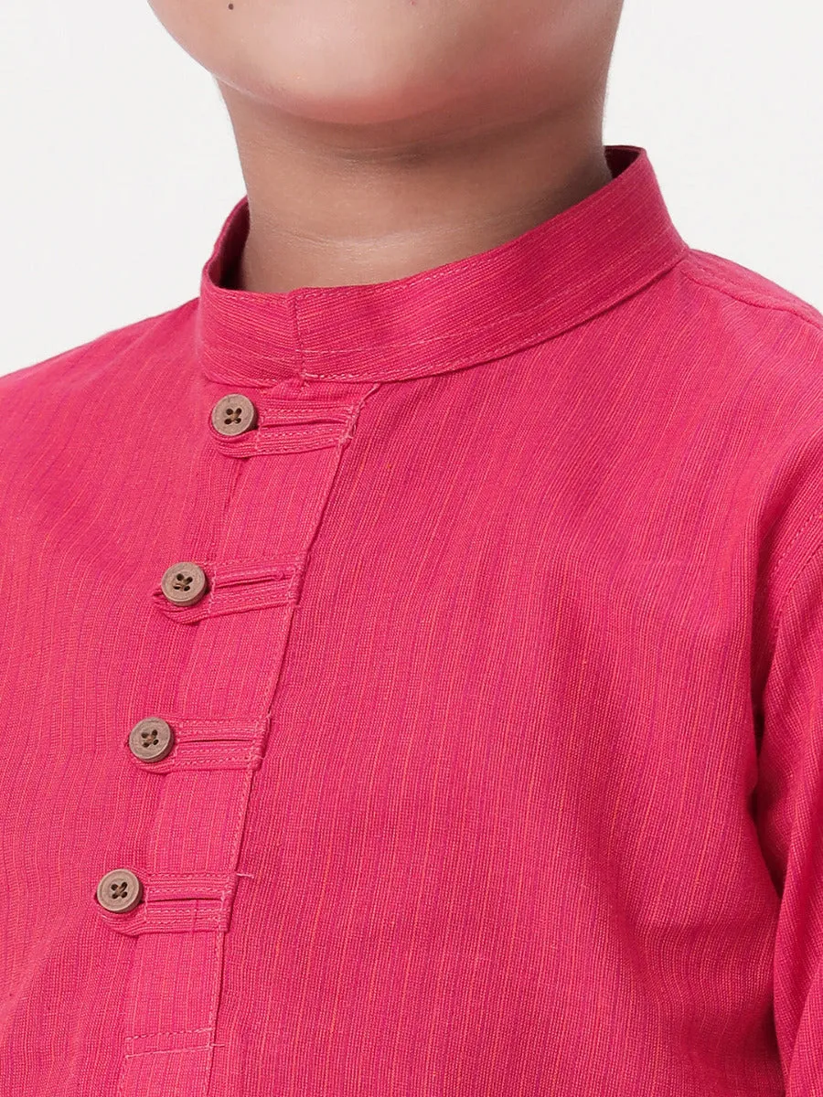 Boys Breeze Cotton Full Sleeves Dark Pink Kurta with Dhoti Combo