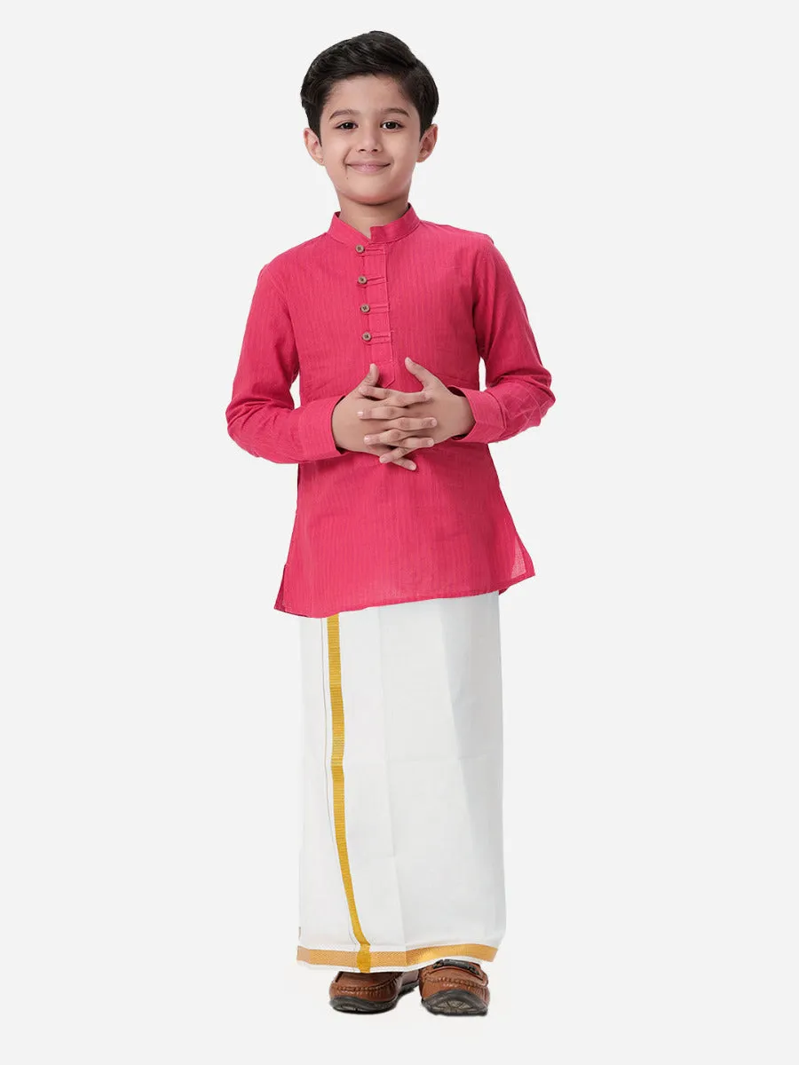 Boys Breeze Cotton Full Sleeves Dark Pink Kurta with Dhoti Combo