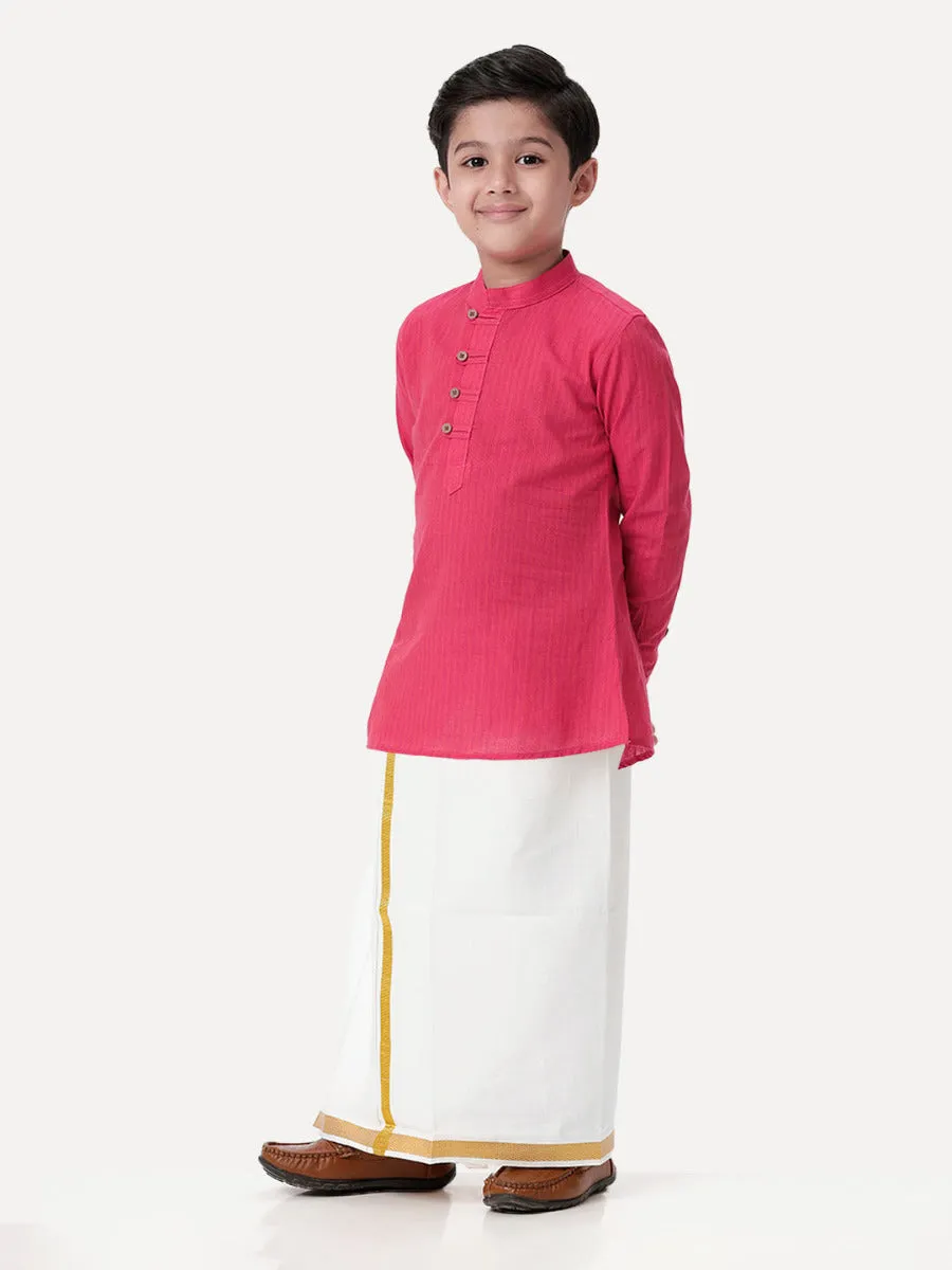 Boys Breeze Cotton Full Sleeves Dark Pink Kurta with Dhoti Combo