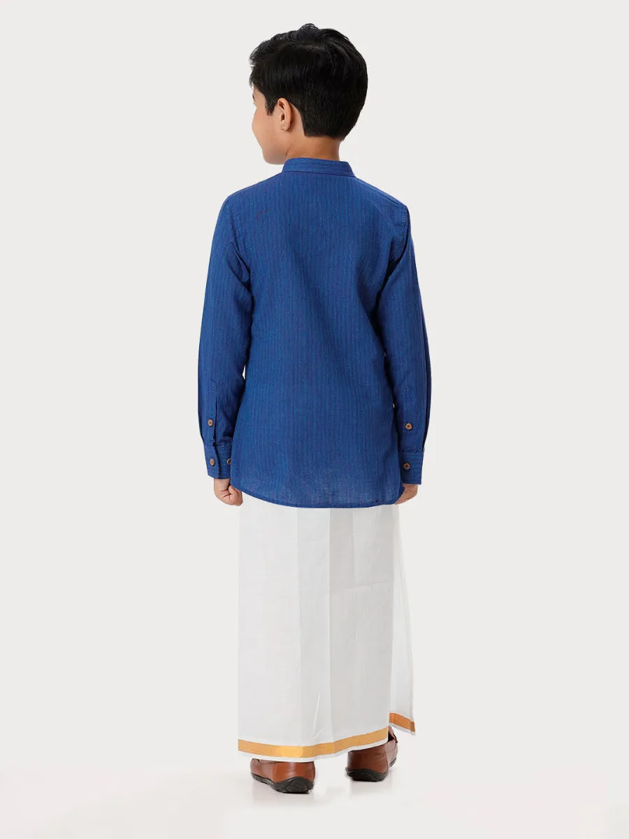 Boys Breeze Cotton Full Sleeves Navy Kurta with Dhoti Combo