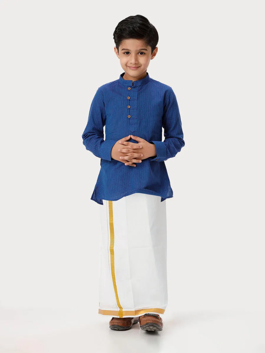 Boys Breeze Cotton Full Sleeves Navy Kurta with Dhoti Combo