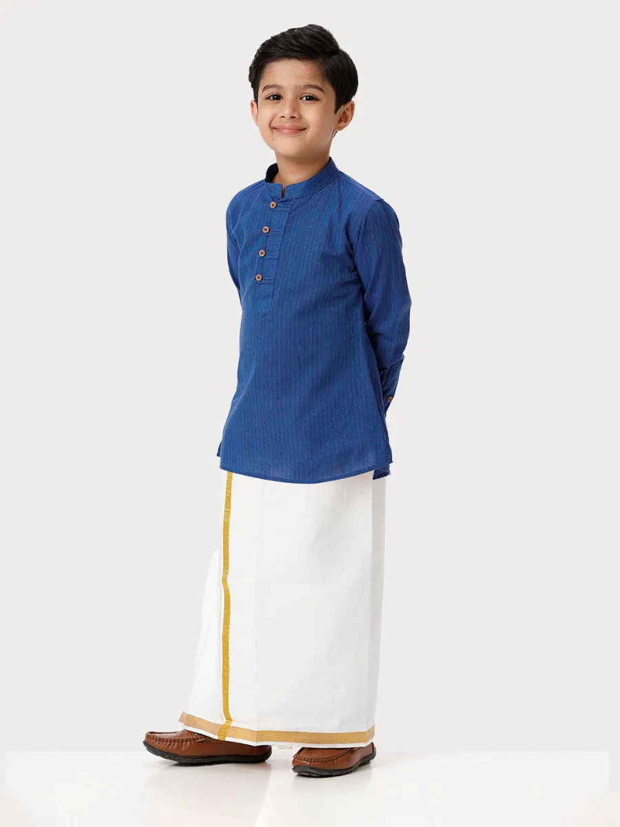 Boys Breeze Cotton Full Sleeves Navy Kurta with Dhoti Combo