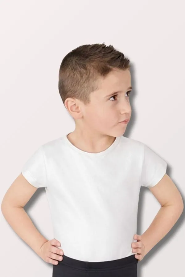 Boys Microfiber Crew Neck Short Sleeve Dance Top - White