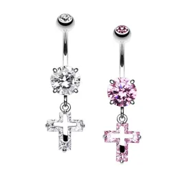 Crystal Latin Cross Belly Ring