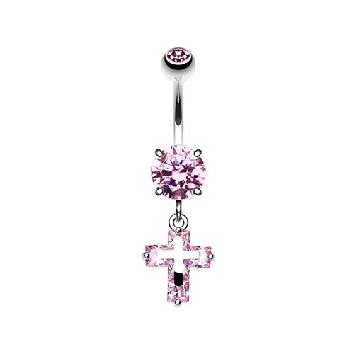 Crystal Latin Cross Belly Ring