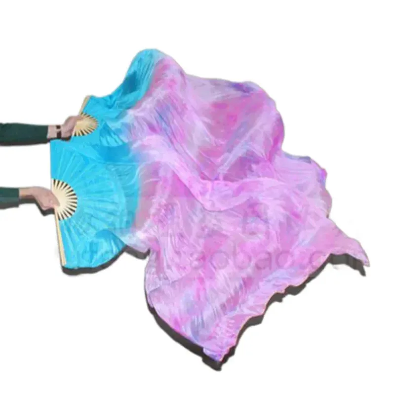 Dyed 100% pure natural silk fan veils for women belly dance performance fan belly dance costumes and accessories A pair